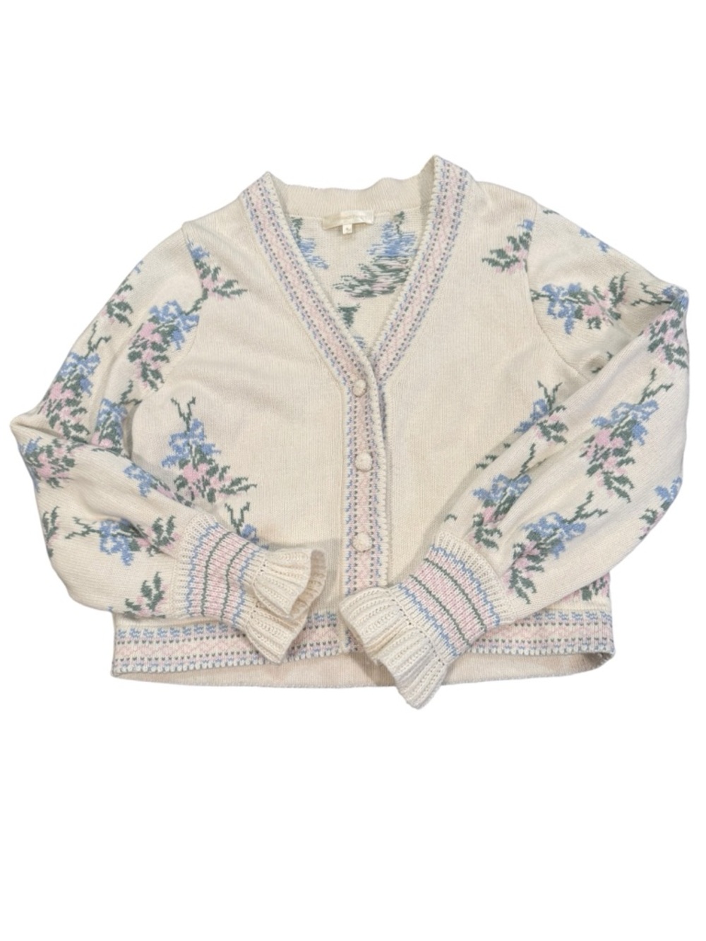 Love Shack Fancy Boscom Floral Cardigan Coquette Dew Drop Cream Multi Size Med - Picture 6 of 9